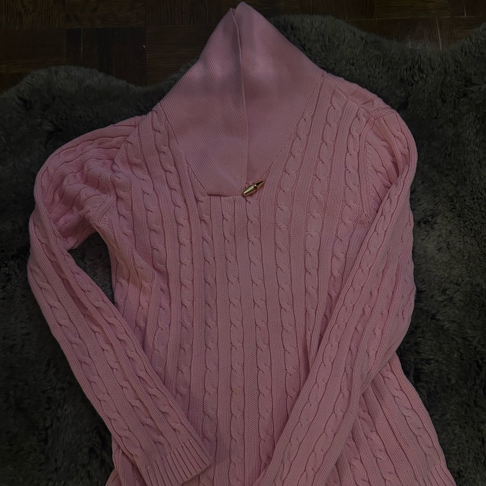 Ralph Lauren Pink Cable-Knit Hooded Sweater